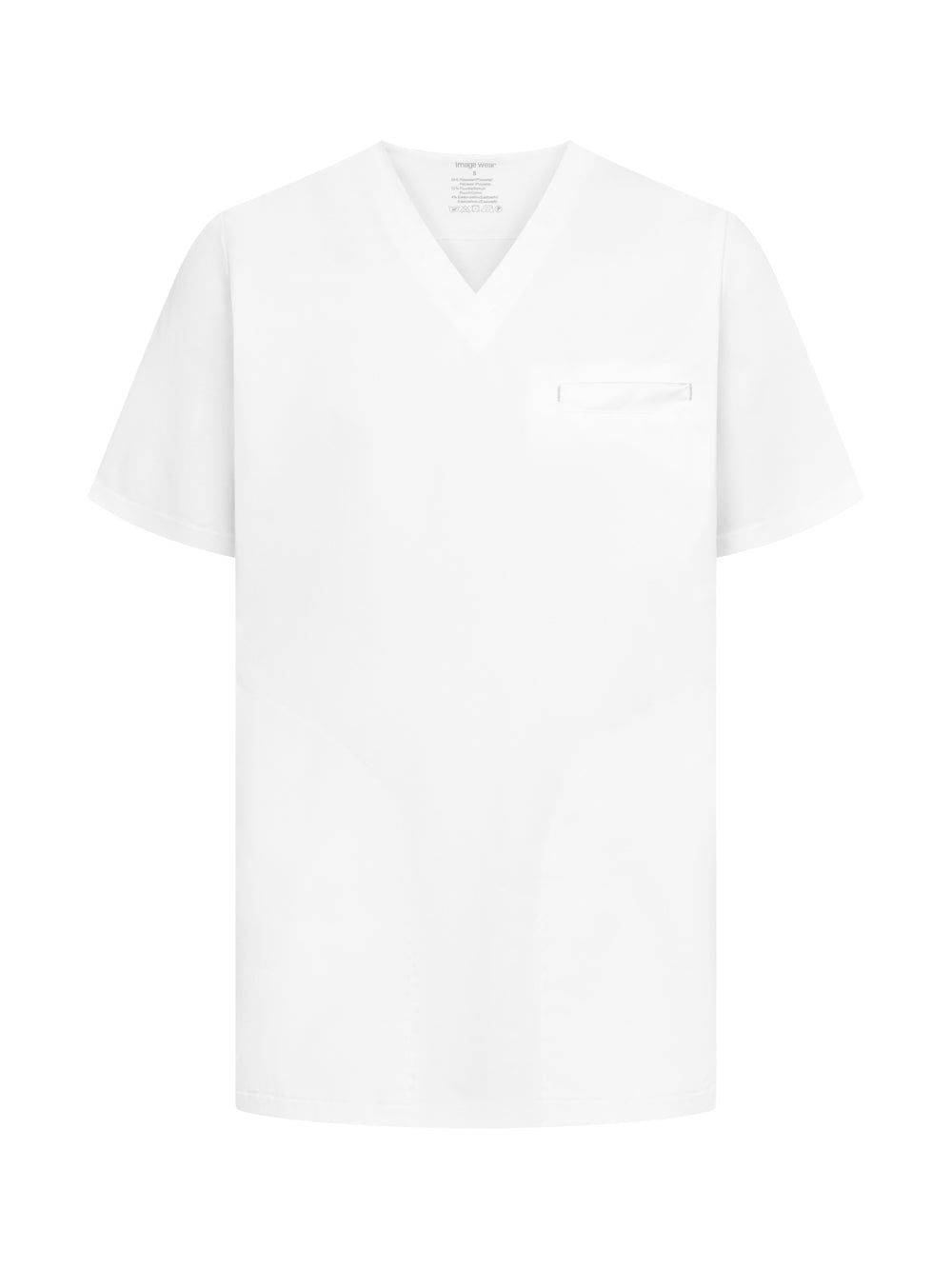 Valkoinen Vire-sarjan lyhythihainen toimipaikkapusero edestäpäin kuvattuna.