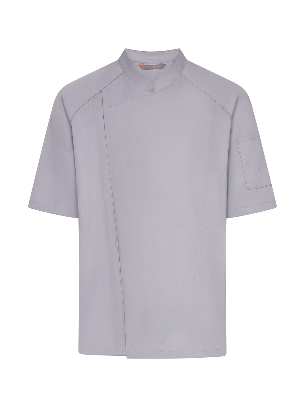 Kuvassa harmaa vetoketjullinen kokintakki lyhyellä hihalla. Vasemmassa hihassa tasku.