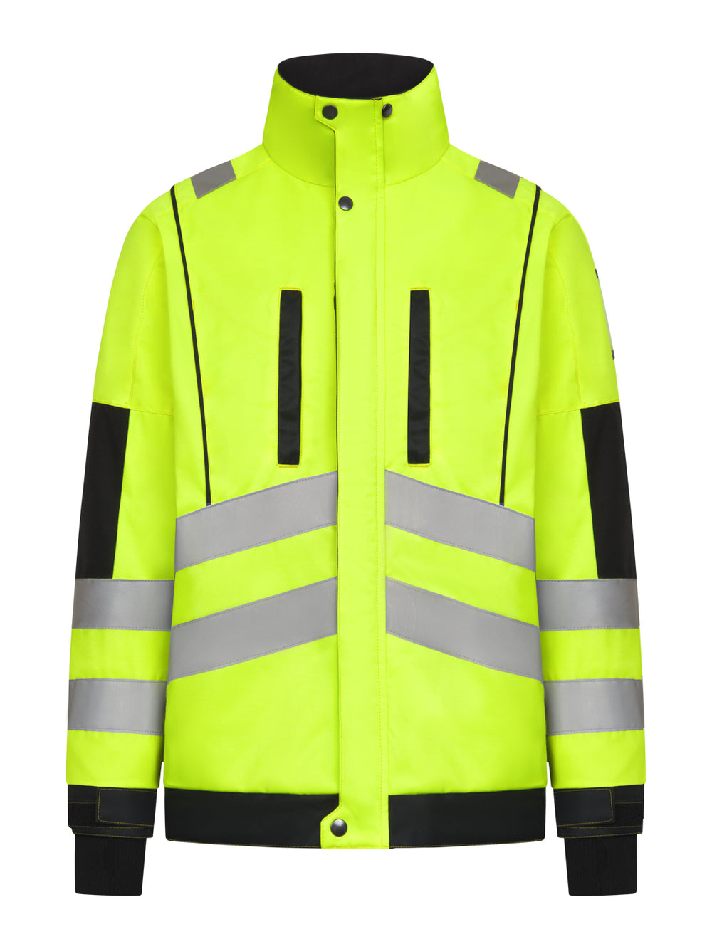 Huomiovärinen keltainen talvitakki. Takissa on vanuvuori, miellyttävä fleecekaulus sekä neppareilla suljettava tuulensuojalista etuvetoketjun päällä. Kyynärpäissä Cordura-vahvikkeet. Näppärät vetoketjulliset rintataskut ja sivutaskut, vasemmassa rintataskussa läpiviennit kuulokeliitännöille. Etulistan sisäpuolella myös kynätasku. Takissa on paljon erilaisia säädettäviä ominaisuuksia.