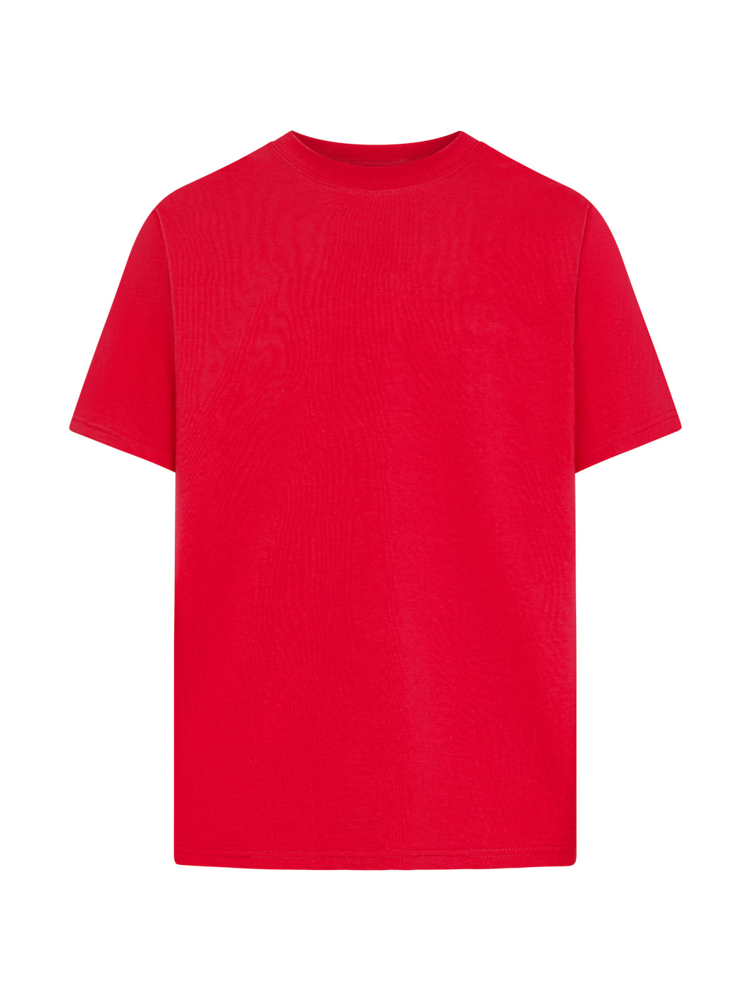 Punainen lyhythihainen t-paita pyöreällä pääntiellä. Suora, unisex malli.