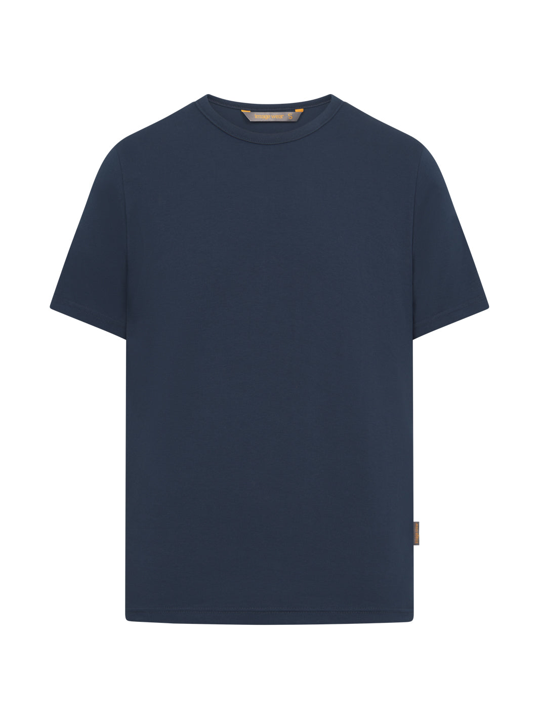 Tummansininen t-paita edestä päin kuvattuna.