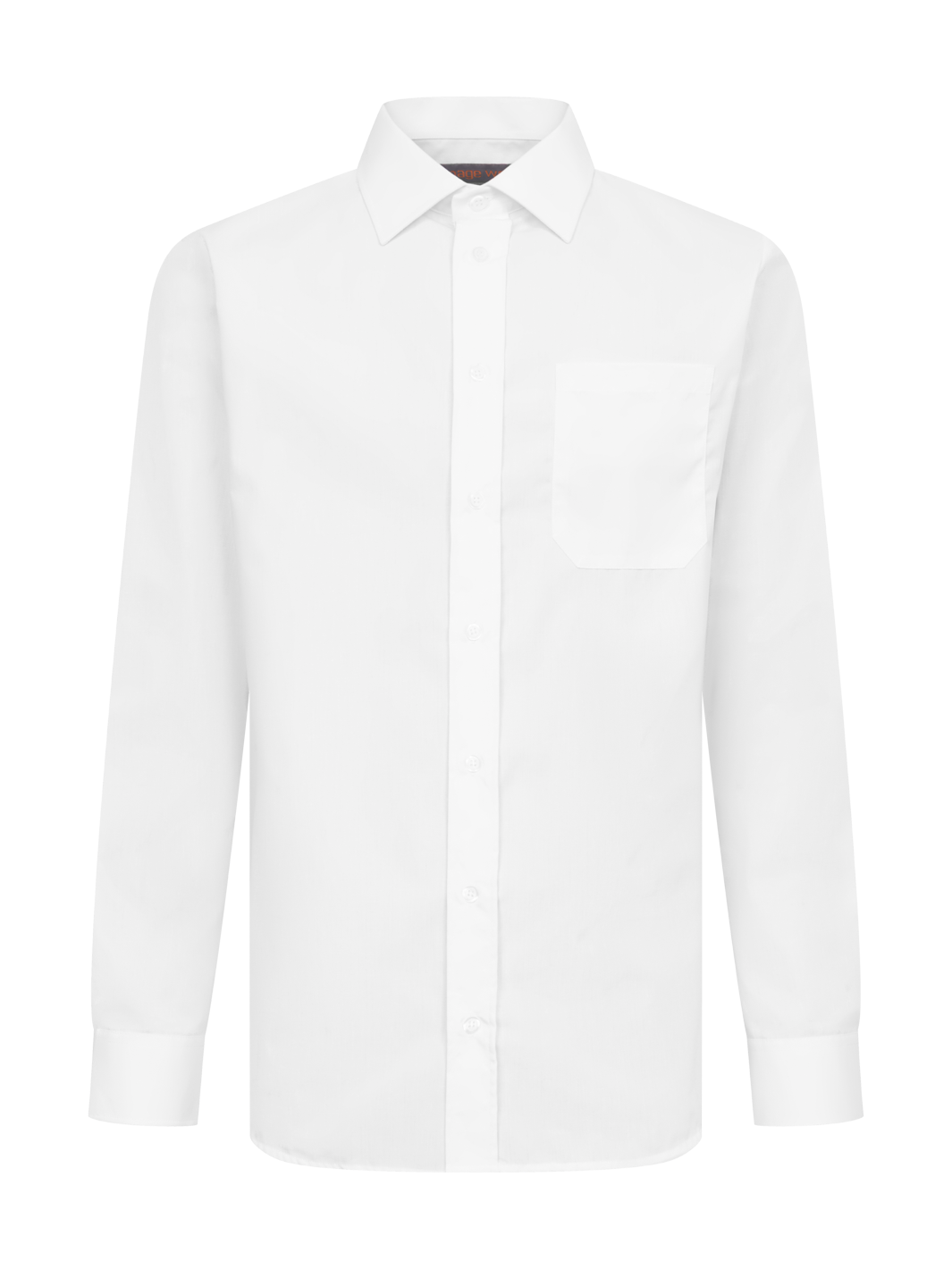 Miesten klassinen valkoinen pitkähihainen kauluspaita rintataskulla.
