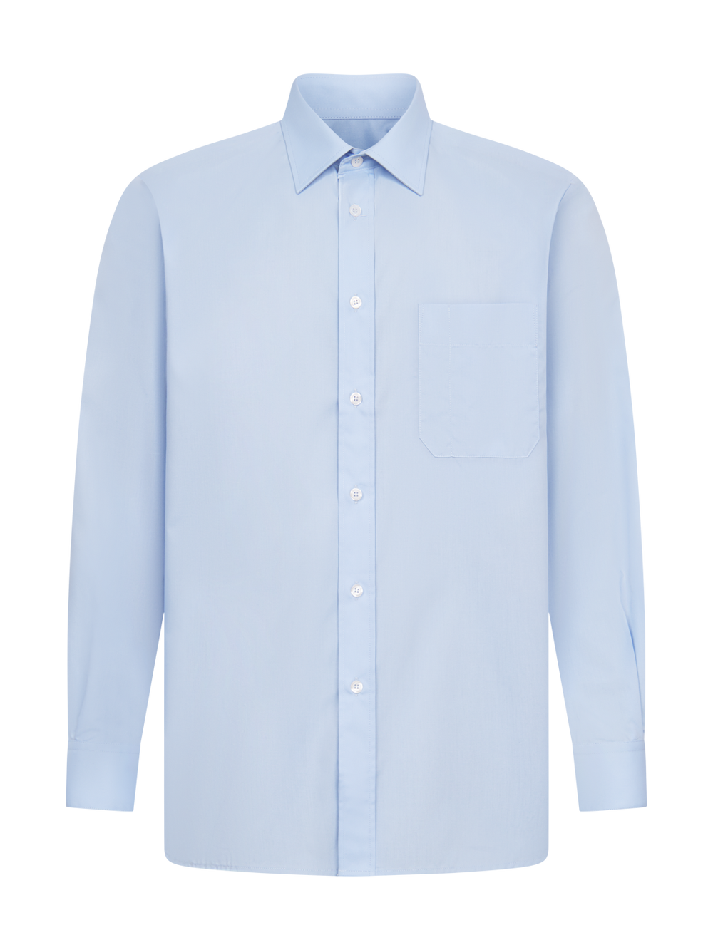 Miesten klassinen vaaleansininen pitkähihainen kauluspaita rintataskulla.