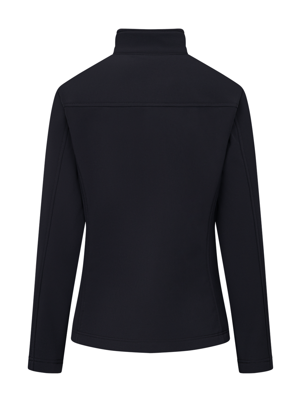 Tummansininen naisten softshell takki takaapäin kuvattuna.