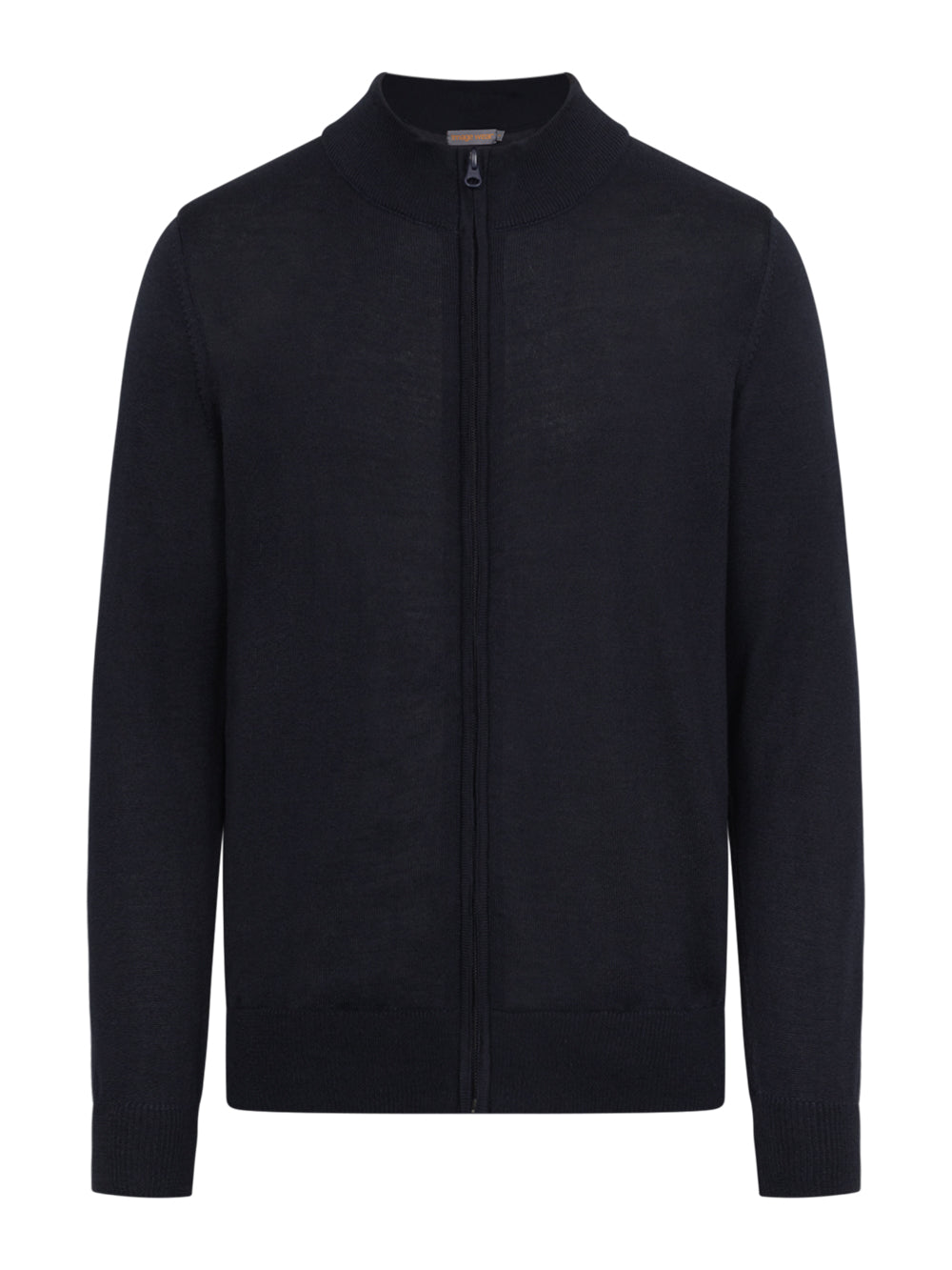 Tummansininen vetoketjullinen neuletakki. Unisex malli.