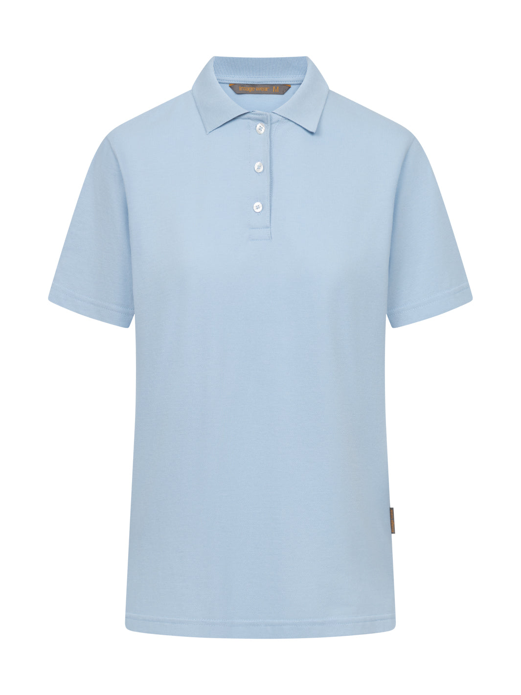 Naisten klassisen mallinen vaaleansininen pikeepaita.