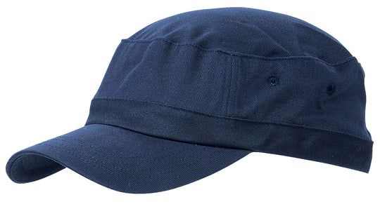 Tummansininen Army-lippalakki. Saatavilla vain yksi koko, mutta kokoa voi säätää takaa.