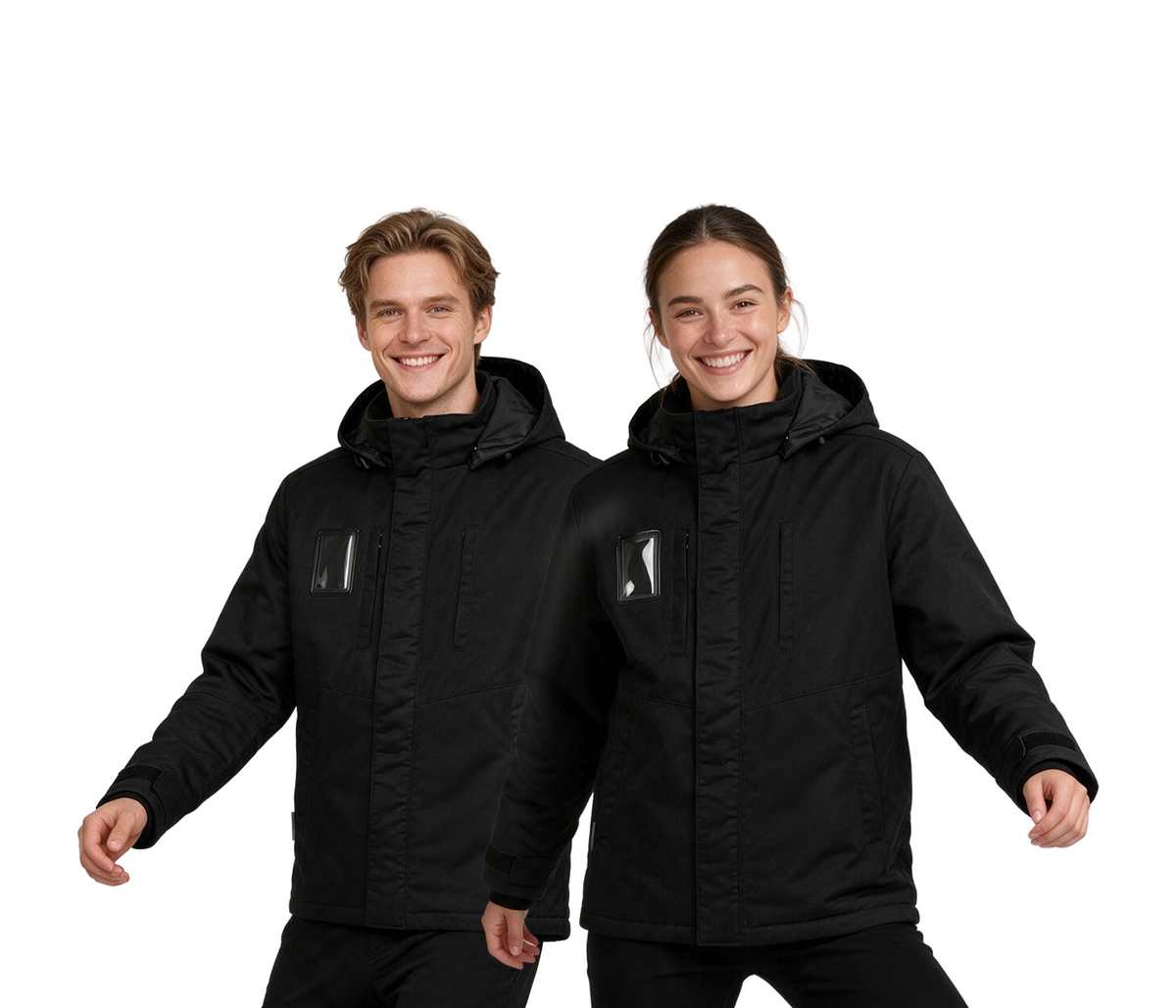Kuvassa miehellä päällä Image Wearin musta unisex Fleece-takki. 
