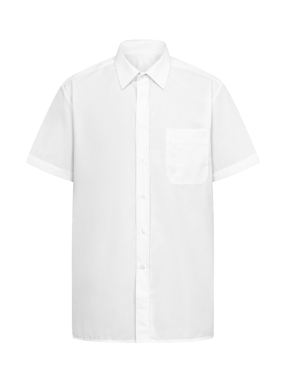 Valkoinen lyhythihainen kauluspaita. Edessä rintatasku. 