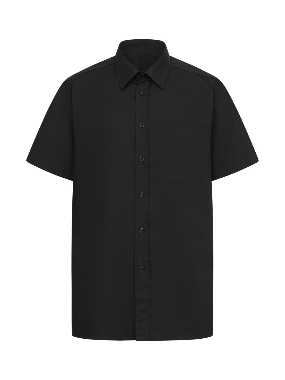 Musta lyhythihainen kauluspaita. Edessä rintatasku. 