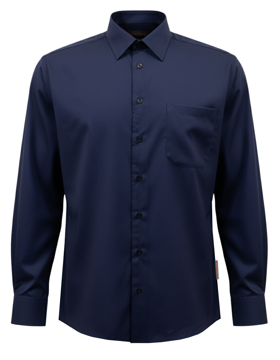 Tummansininen miesten pitkähihainen kauluspaita rintataskulla. Slim mitoitus. 