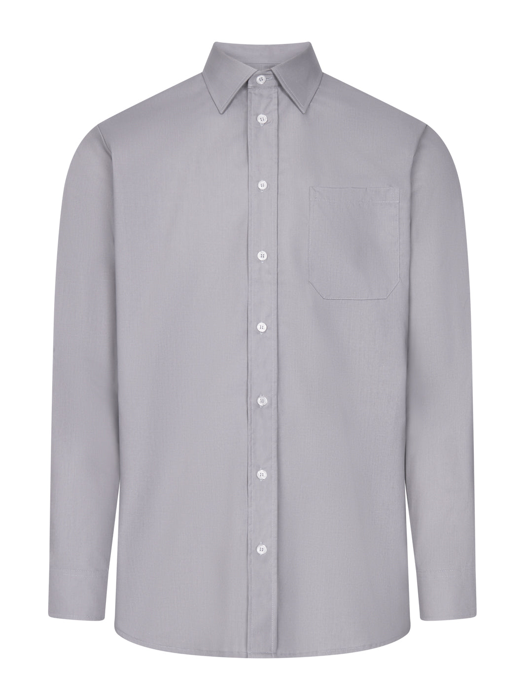 Vaaleanharmaa pitkähihainen miesten kauluspaita. Rintatasku. 