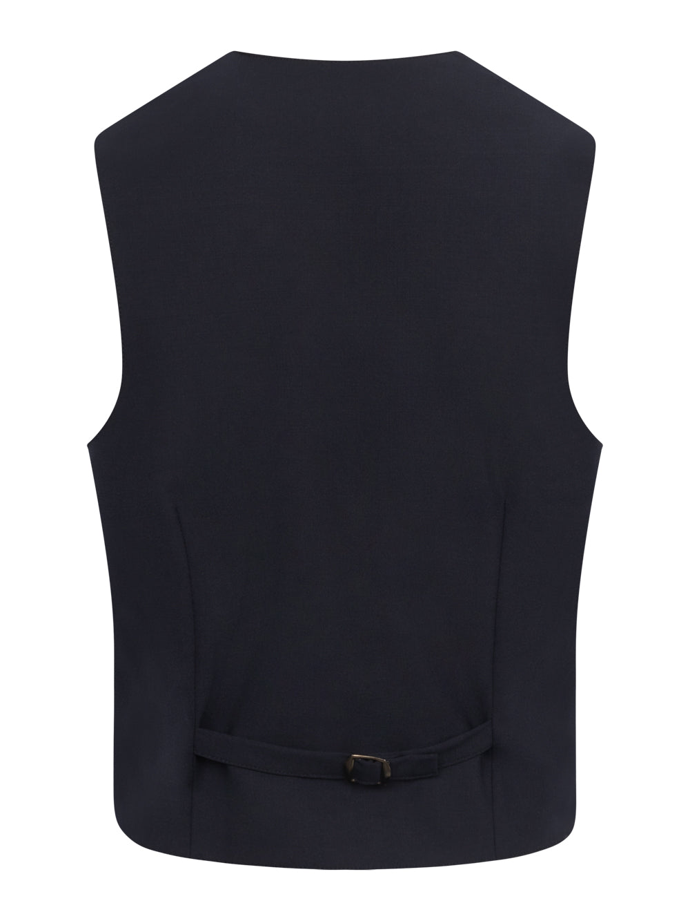 Tummansininen kangasliivi takaapäin kuvattuna. 