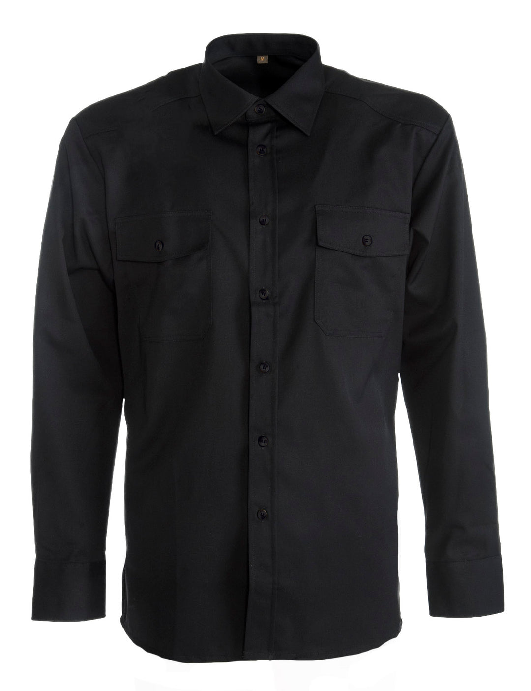 Musta pitkähihainen twill-paita rintataskuilla. Unisex malli miehille ja naisille. Helppohoitoinen ja miellyttävän tuntuinen materiaali. Klassinen malli. 