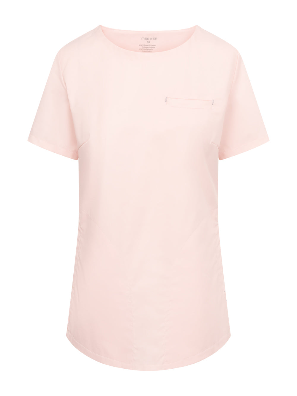 Vaaleanpunainen naisten toimipaikka/ hoitajan työpaita lyhyillä hihoilla 