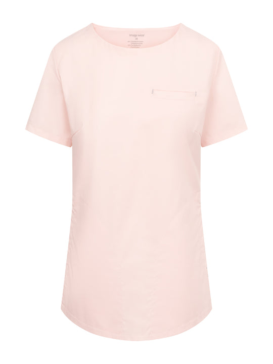 Vaaleanpunainen lyhythihainen työpaita esim. hoitajalle.