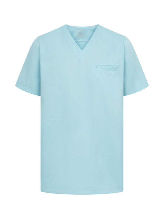 Turkoosi Vire-sarjan lyhythihainen toimipaikkapusero edestäpäin kuvattuna. 