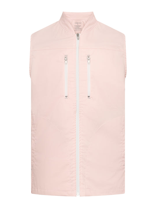 Unisex liivi hoitoalalle. Vaaleanpunainen, valkoiset vetoketjutaskut ja vetoketjukiinnitys. 