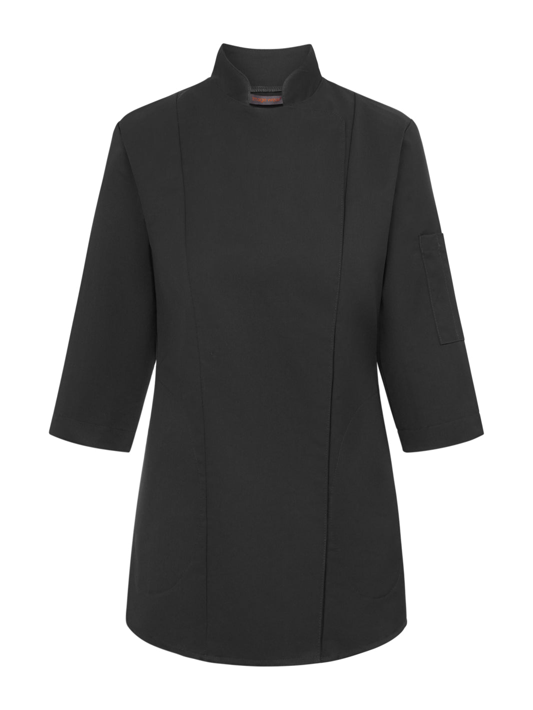 Naisten kokkitakki neppareilla mustassa värissä. Aavistuksen tyköistuva malli. 