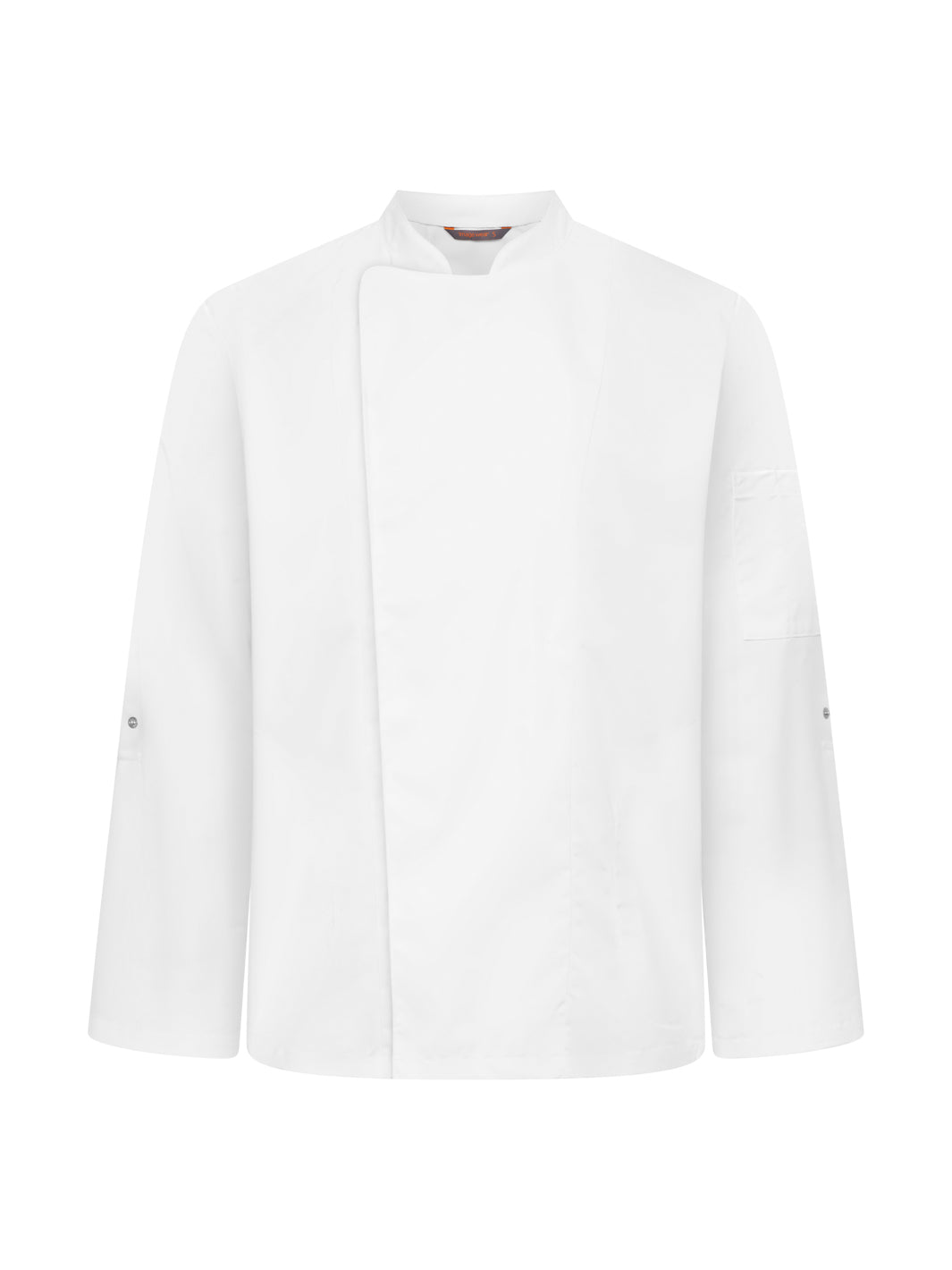 Valkoinen kokkitakki nepparikiinnityksellä.