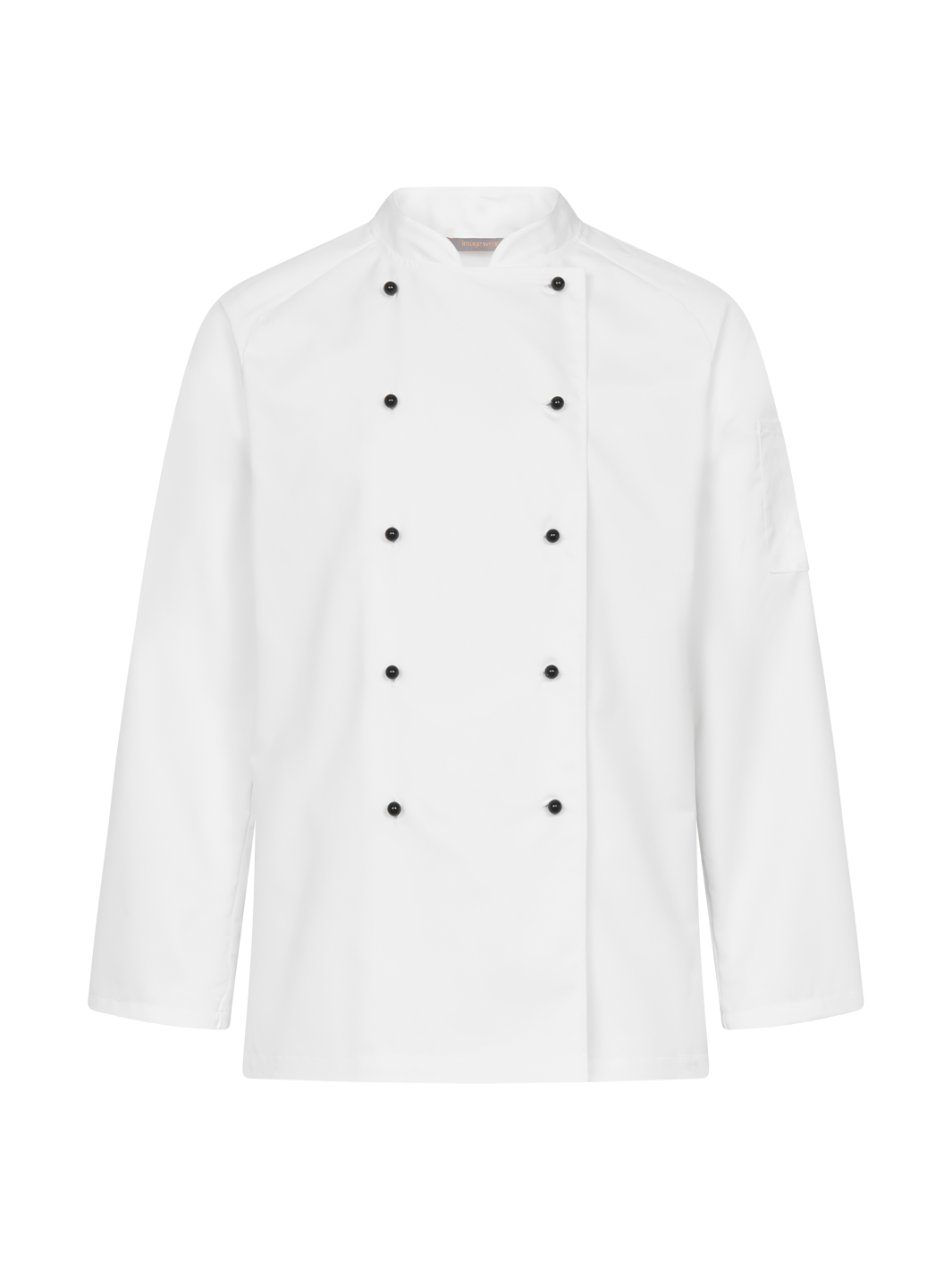 Kuvassa on Image Wearin malliston valkoinen klassinen kokintakki mustilla irtonapeilla. 