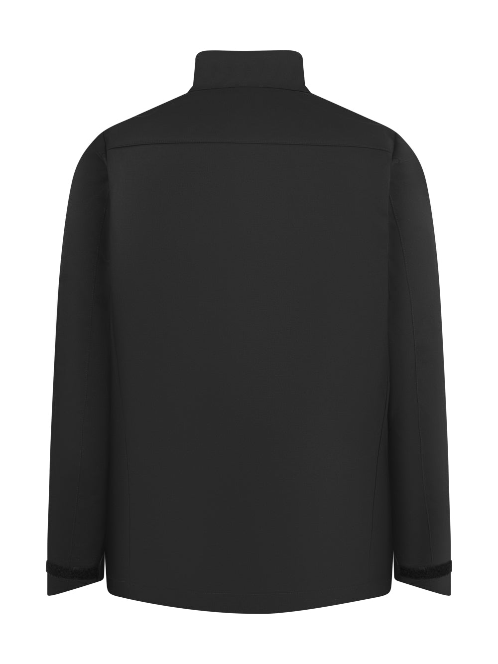 Musta palosuojattu työtakki takaapäin kuvattuna. 