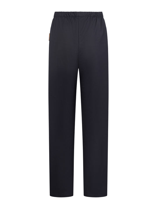 Tummansiniset unisex työhousut takaapäin kuvattuna. 