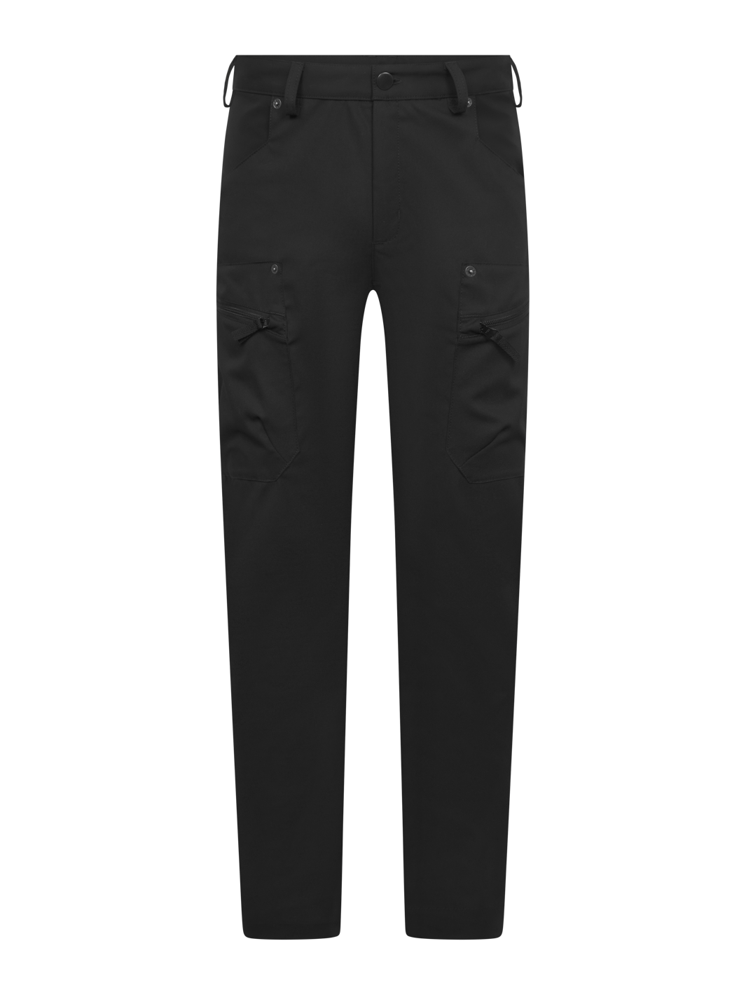 Mustat miesten reisitaskuhousut. Joustava materiaali. Vetoketjulliset reisitaskut. 