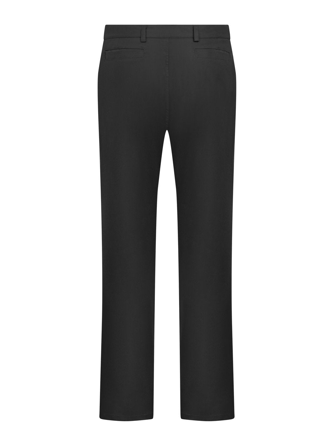 Mustat Topi-chinos housut takaapäin kuvattuna. Vyönlenkit vyötäröllä. Takataskut. 
