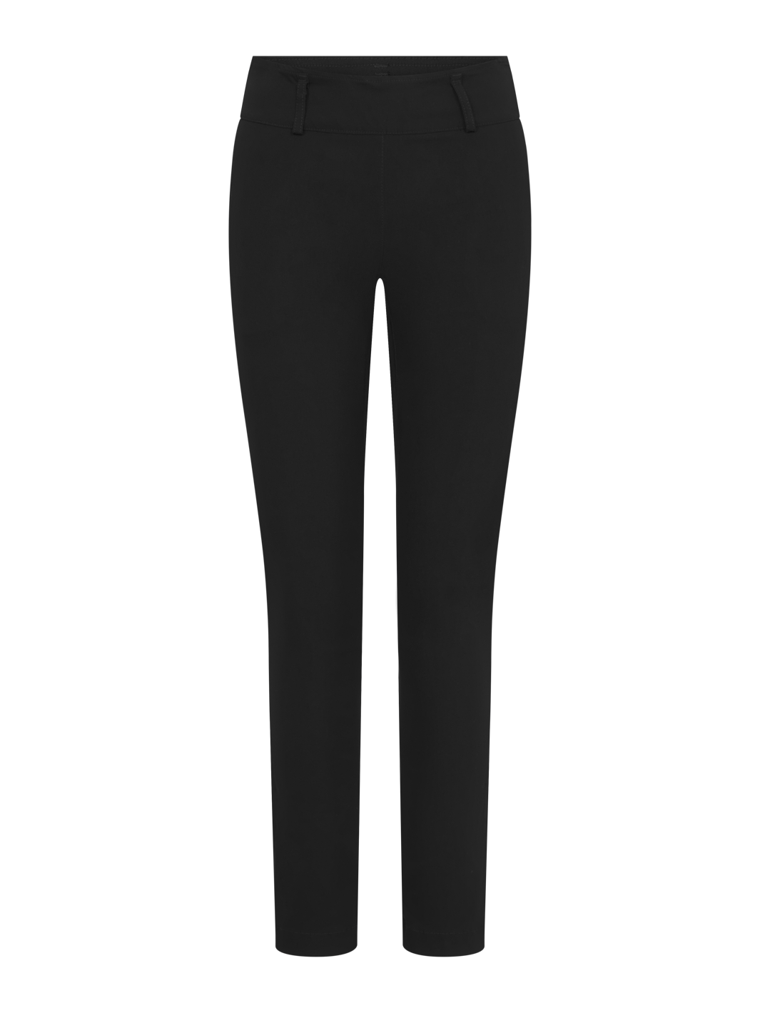 Naisten mustat joustavat Tilda housut. Suora, kapea lahje, sivutaskut. Vyötäröllä lisäksi vyön lenkit. 