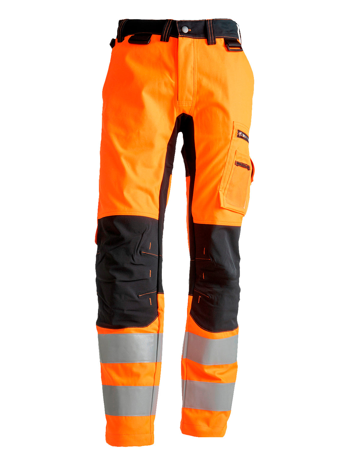Image Wearin oranssimustat joustavat varoitusjoustohousut. Lahkeissa heijastinnauhat. 
