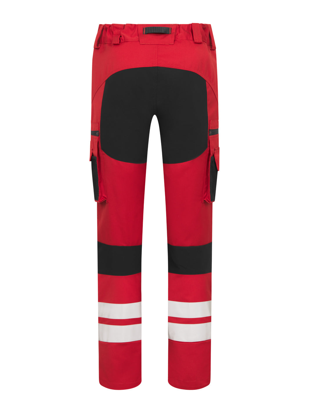 Punaiset Lanssi-malliston joustavat työhousut  takaapäin kuvattuna.