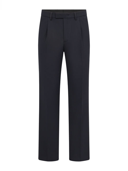 Tummansiniset suorat, vekilliset miesten housut. 