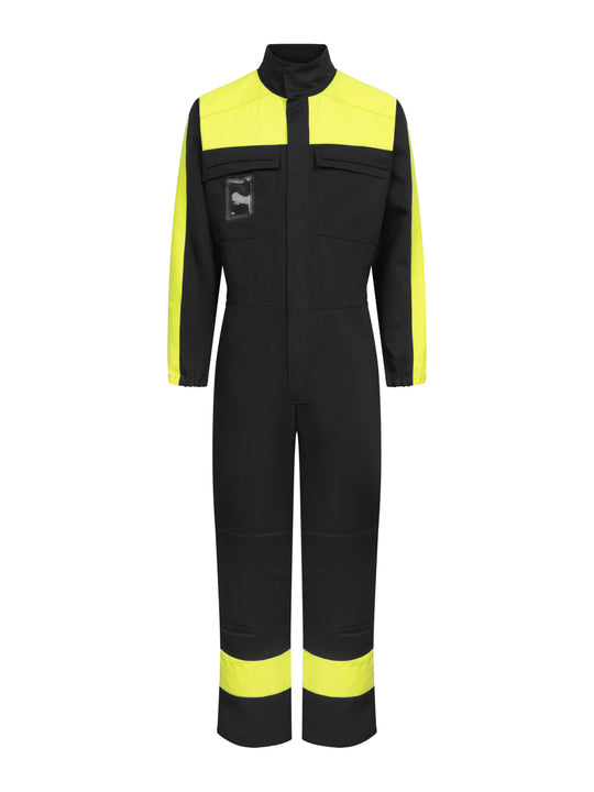 Hitsarin umpihaalari tarralla suljettavalla pystykauluksella. Kelta-musta väritys. Läpälliset rintataskut. 
Edessä on nepparikiinnitys etulistalla. 