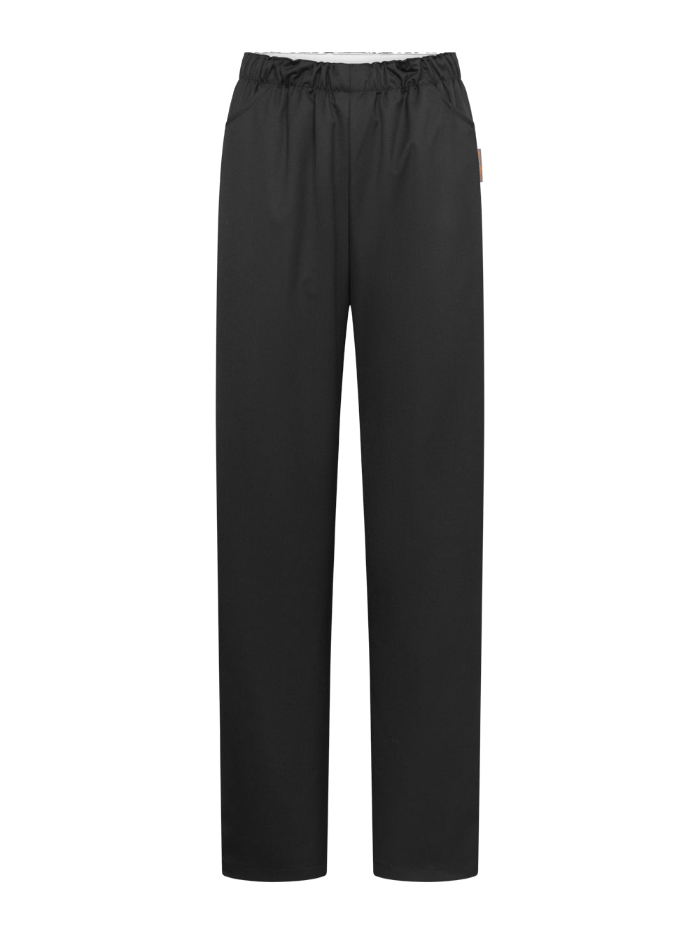 Mukavat mustat unisex työhousut pesulapesun kestävästä materiaalista. Vyötäröllä kuminauha ja säädettävä nauha. Sivutaskut. 