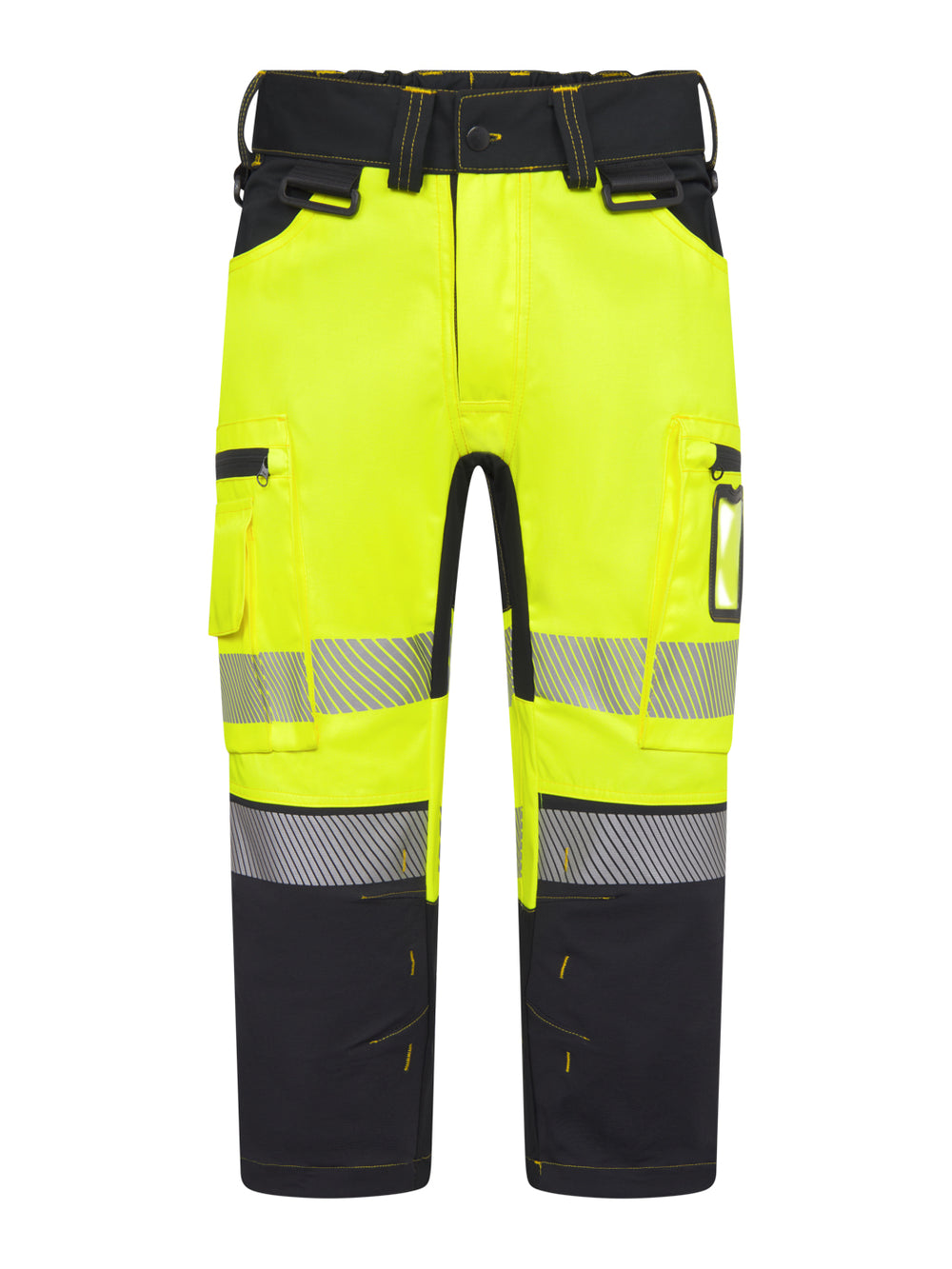 Image Wearin miesten näkyvät keltaiset joustavat varoituscaprihousut. 