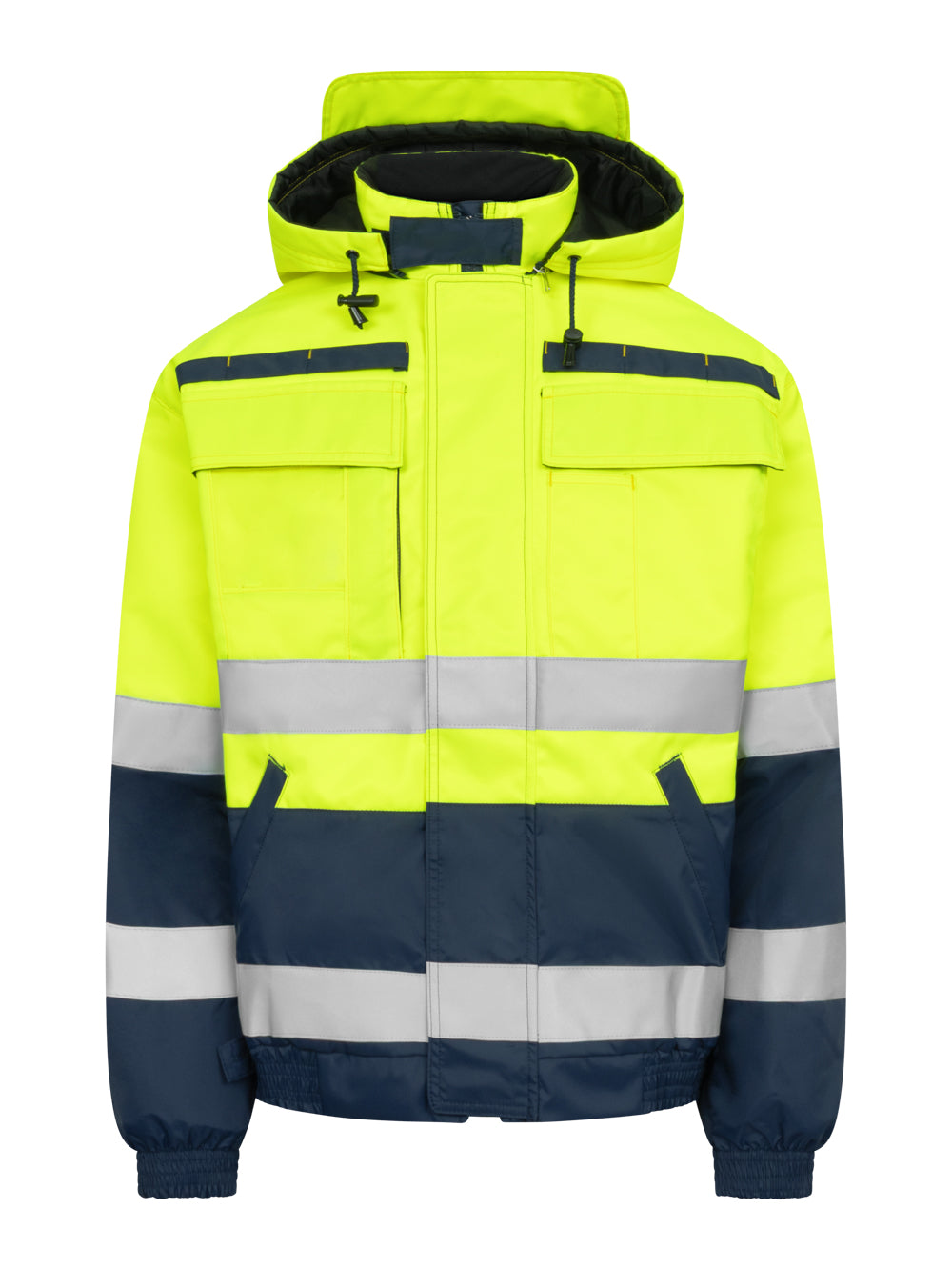 Kylmänsuojastandardin mukainen keltainen-tummansininen talvitakki. Lämmin vanuvuori. Takissa on tuulenpitävä kalvo. Takin lipallisessa hupussa säädettävä kiristysnyöri, huppu on irrotettavissa. Tarrakiinnitteinen tuulensuojalista etuvetoketjun päällä. Läpälliset rintataskut ja vetoketjulliset etutaskut, rintataskujen yläpuolella työkalulenkit. Oikealla puolella henkilökorttitasku. 