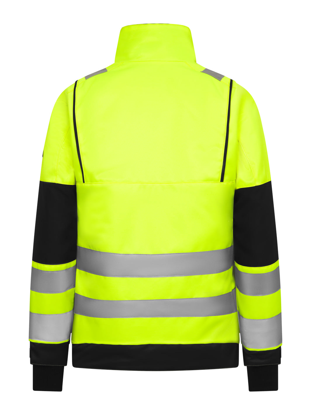 Naisten näkyvä keltainen talvivaroitustakki takaapäin kuvattuna.