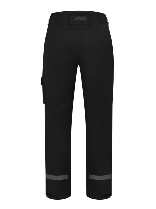 Mustat naisten Pyry talvihousut takaapäin kuvattuna. Takana lahkeissa heijastinnauhat. 