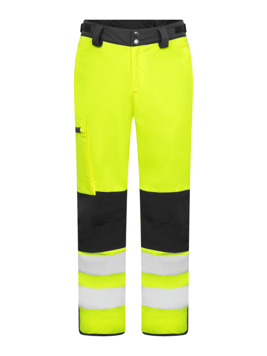 Kuvassa Image Wearin malliston keltaiset kuorihousut miesten mitoituksella. 