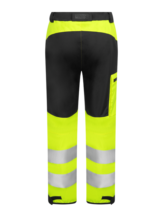 Varoituskuorihousut keltaisena takaapäin kuvattuna. 