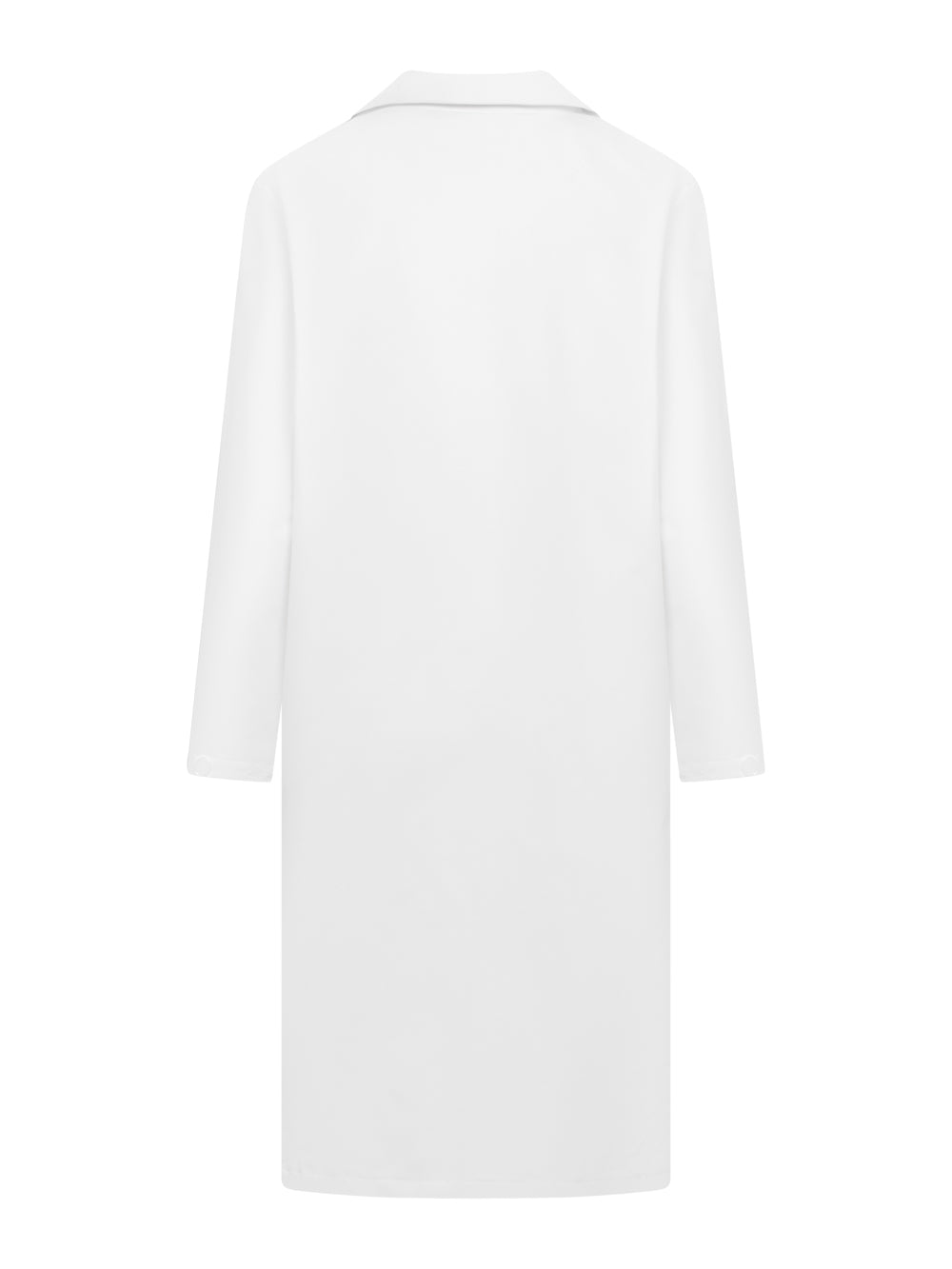 Naisten valkoinen työtakki takaapäin kuvattuna. 