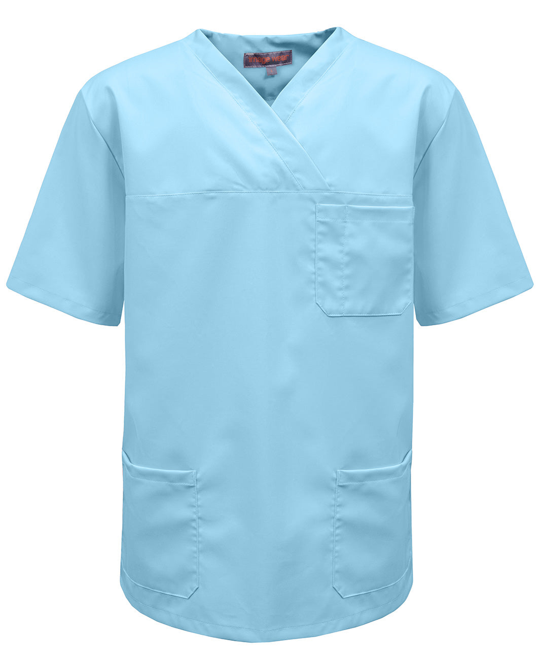 Toimipaikkapusero vaalean turkoosina. 