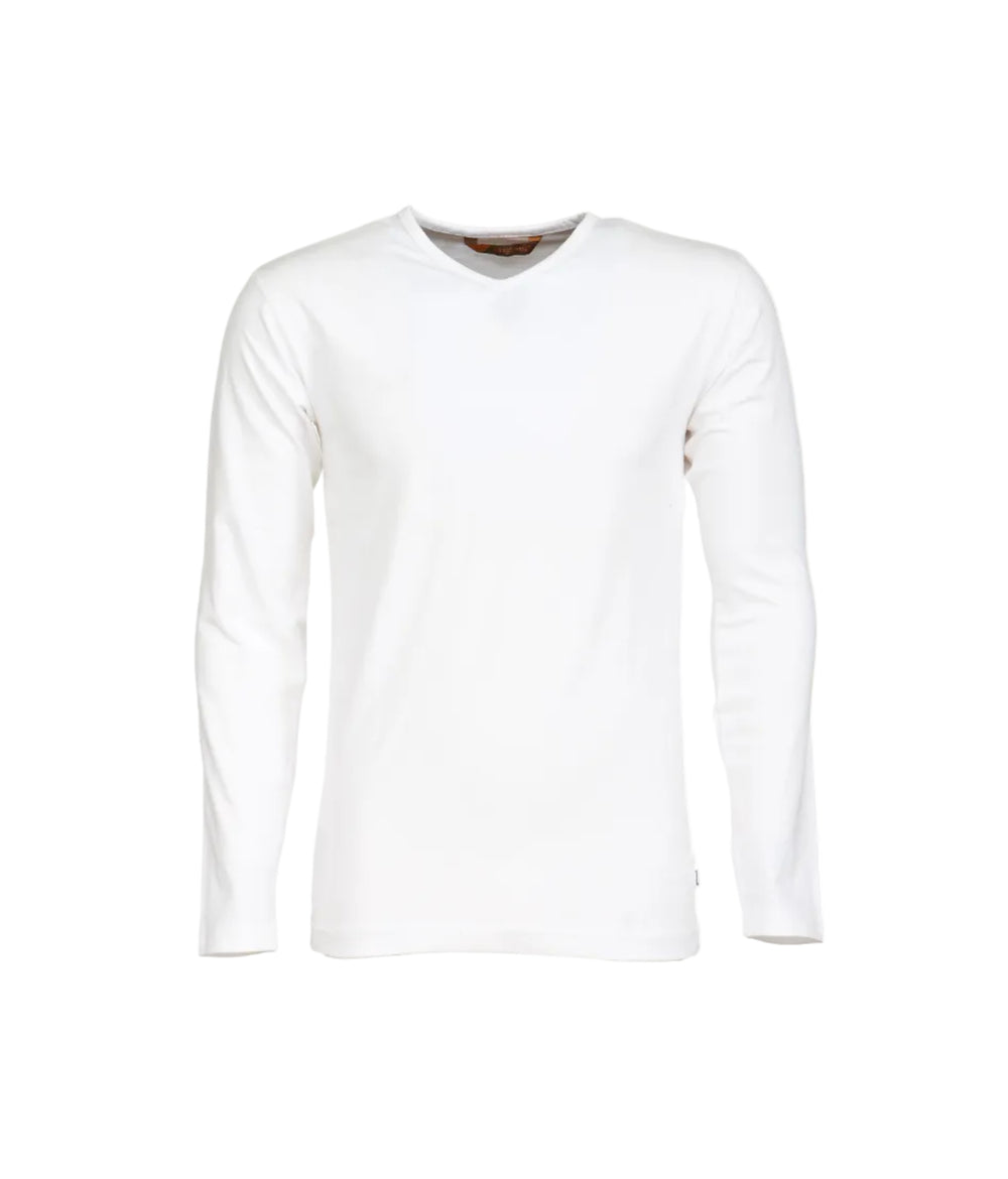 Image Wearin valkoinen unisex trikoopaita. Pitkähihainen. V- pääntie. 
