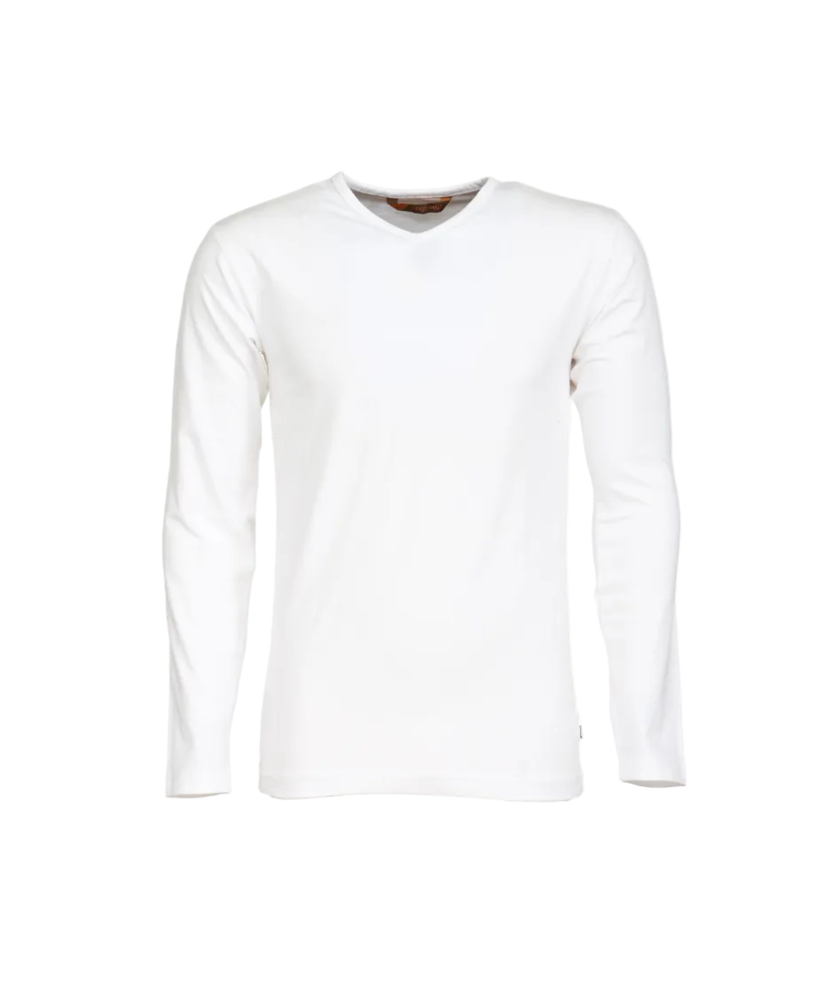 Image Wearin valkoinen unisex trikoopaita. Pitkähihainen. V- pääntie. 
