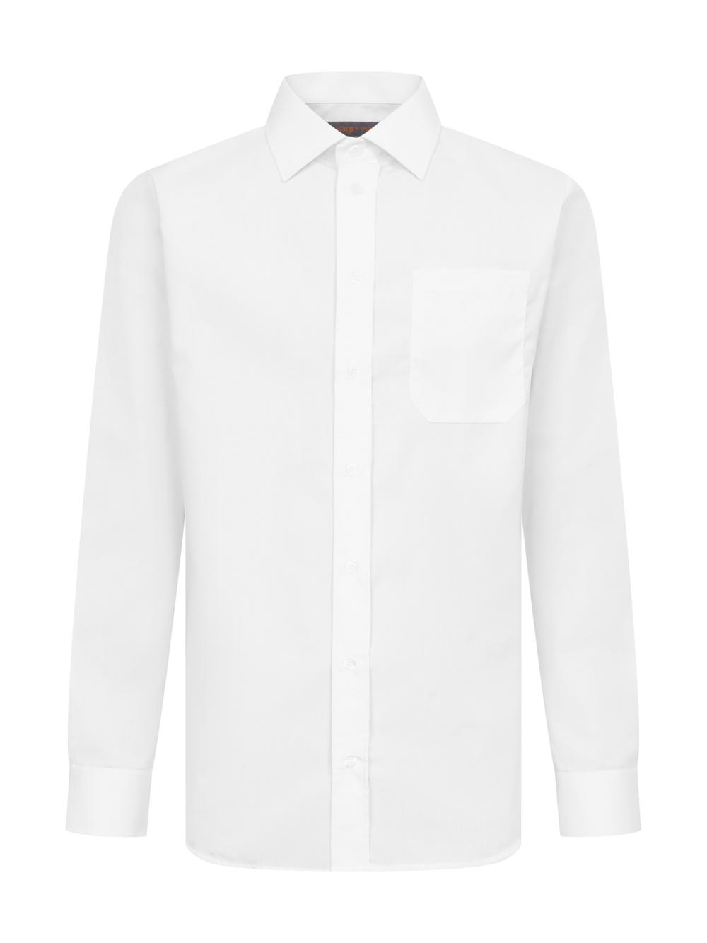 Miesten klassinen valkoinen pitkähihainen kauluspaita rintataskulla. 