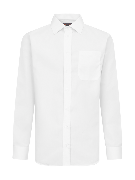 Miesten klassinen valkoinen pitkähihainen kauluspaita rintataskulla. 