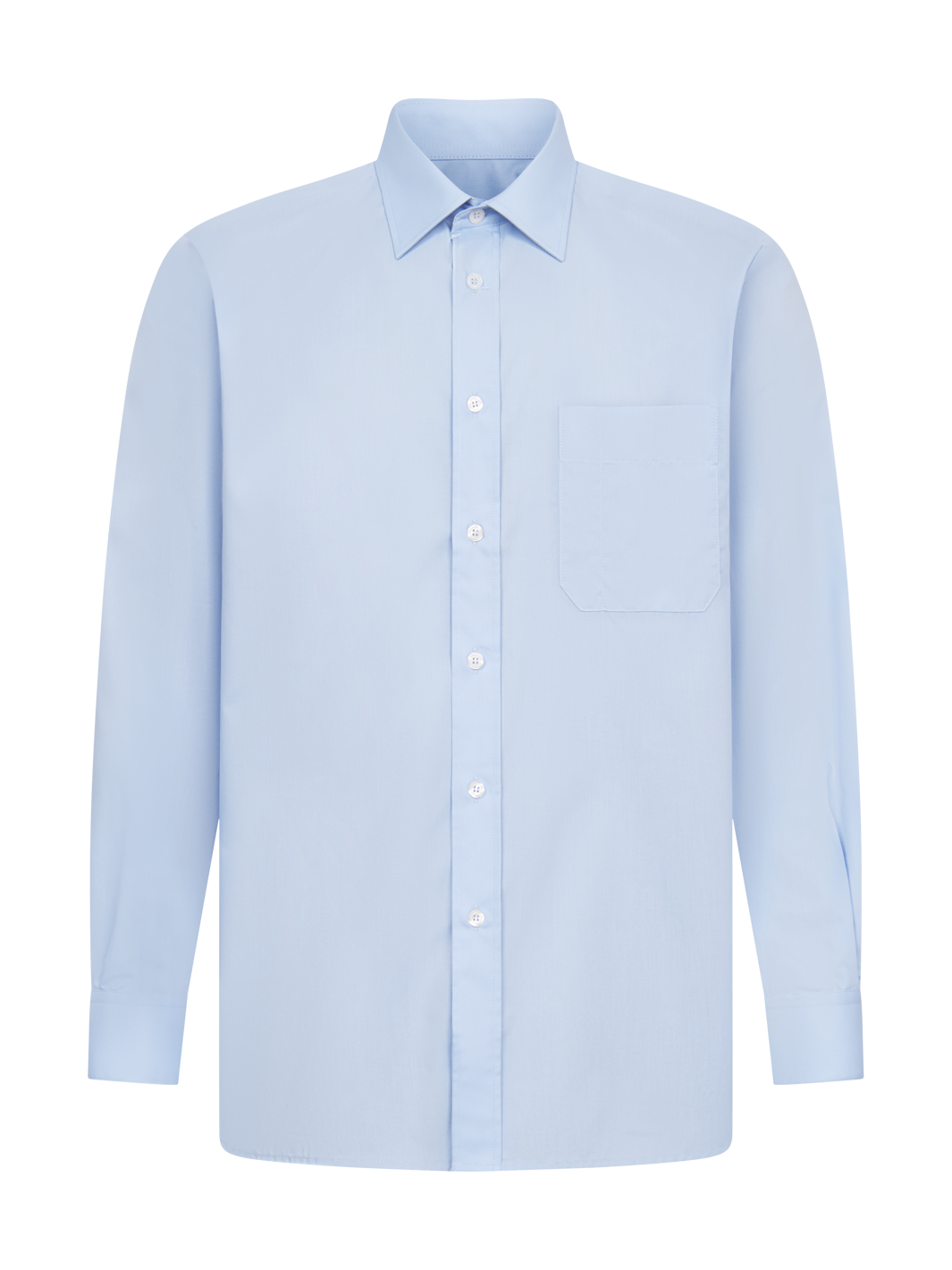 Miesten klassinen vaaleansininen pitkähihainen kauluspaita rintataskulla. 