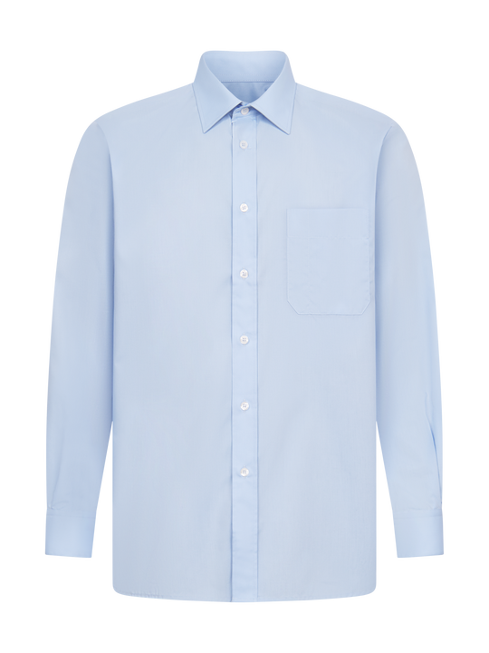 Miesten klassinen vaaleansininen pitkähihainen kauluspaita rintataskulla. 