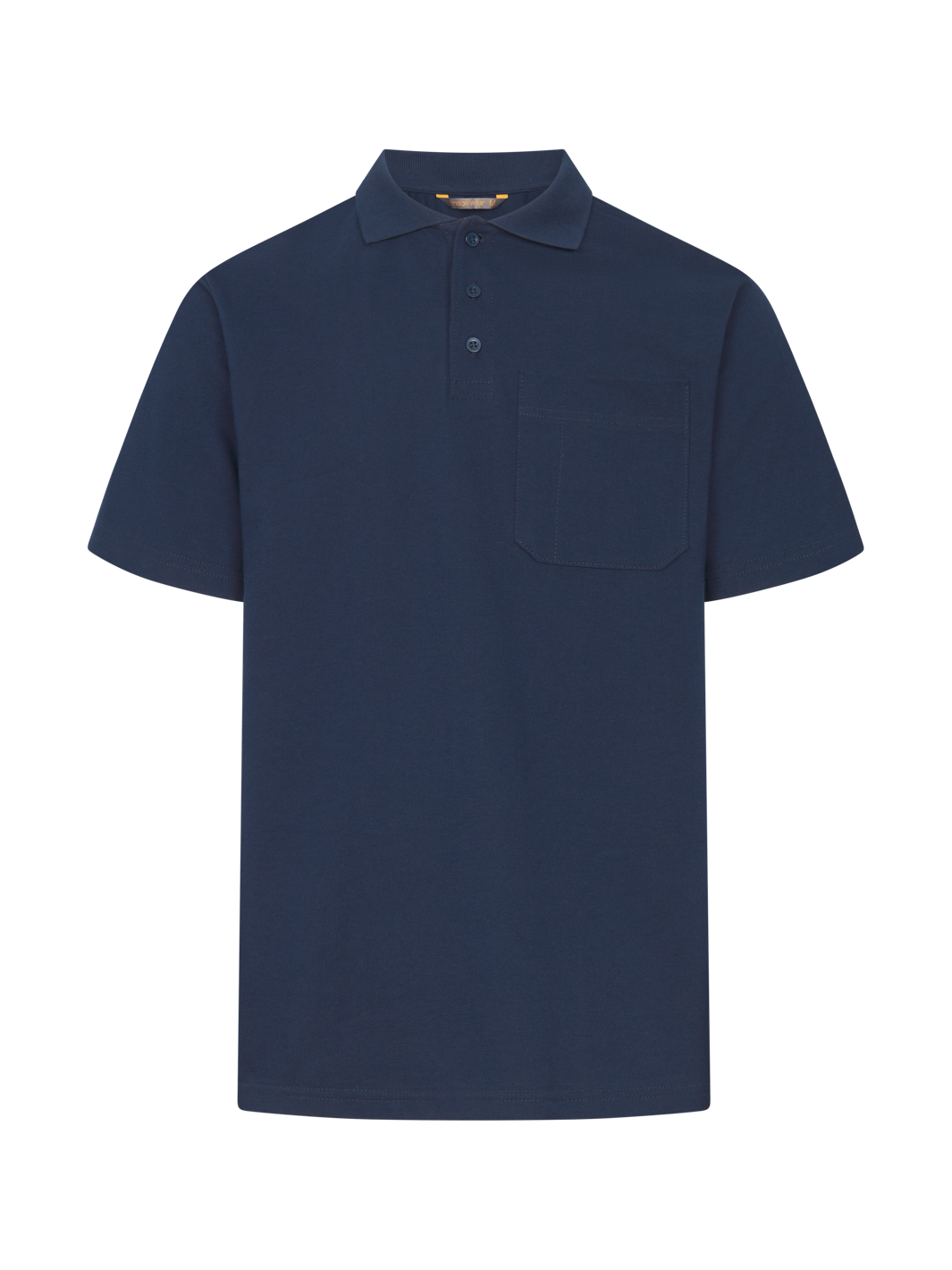 Tummansininen klassinen pikeepaita rintataskulla. 